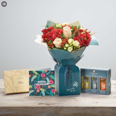Christmas Gift Box with Gin Trio, Card and Chocolates