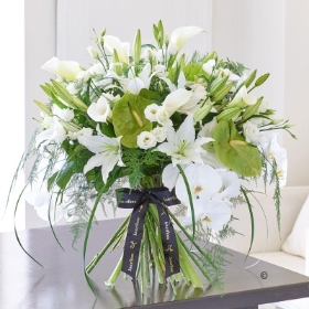 Luxury White Lily and Anthurium  Contemporary Hand tied *