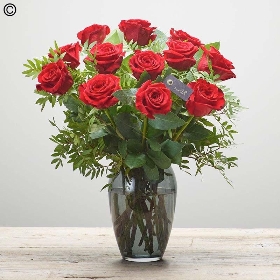 Luxury Dozen Red Roses with Vase