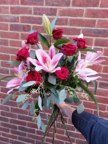 Esher Florist Red Rose & Pink Lily Bouquet