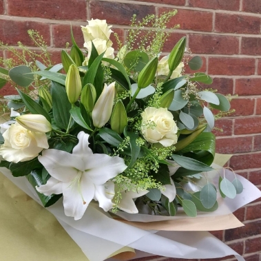 Buds & Blooms Luxury White Rose and Lily Hand Tied